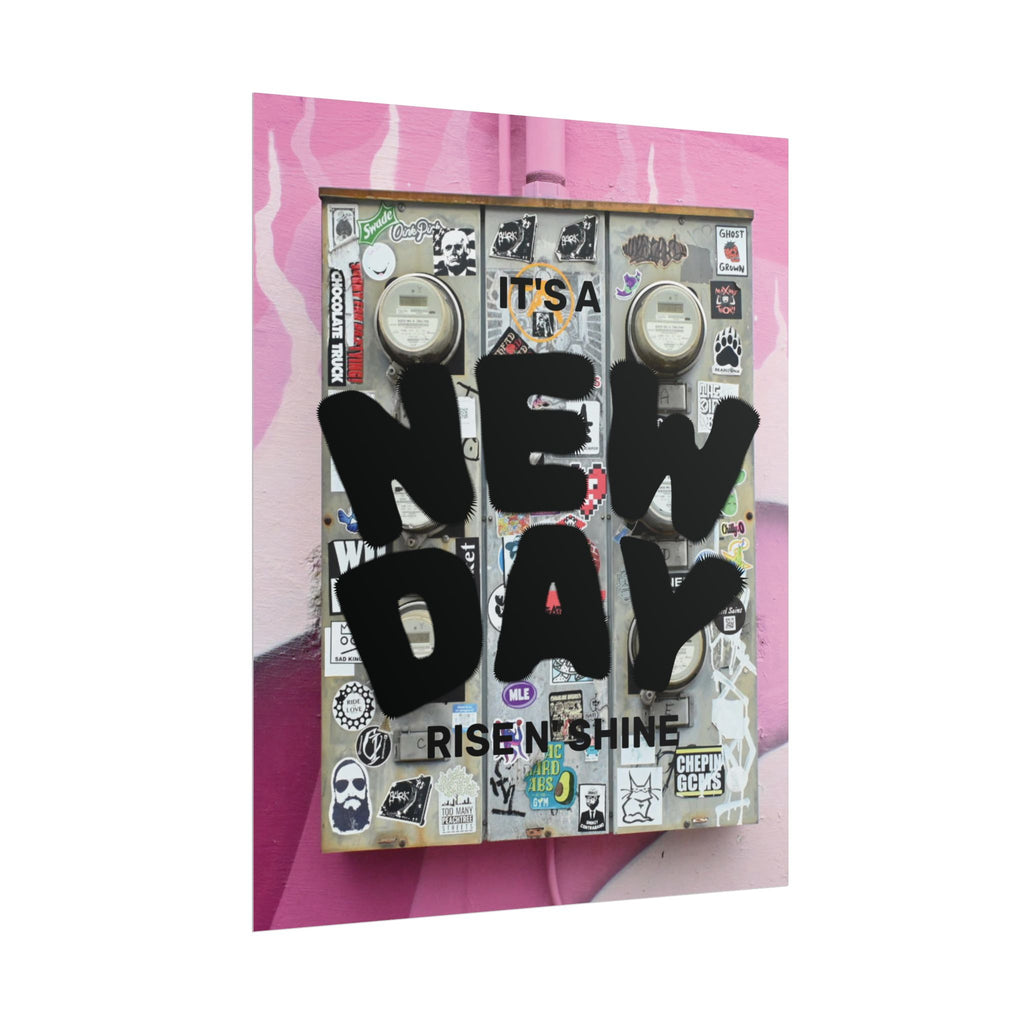 "It's a New Day" Rolled Poster – Motivational Wall Art, 'Rise N' Shine' Graphic Print